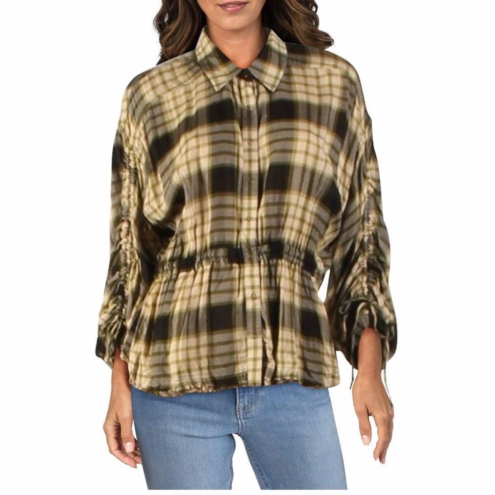 NWT We The Free Womens Plaid Released Trim Top